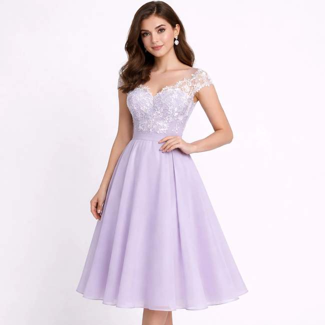 Випускна сукня 2026 — пастельне плаття міді з мереживом для випускного вечора