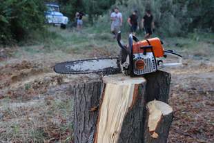 Перекрытая улица и сломанный забор: одесситы пытаются помешать вырубке деревьев в Аркадии