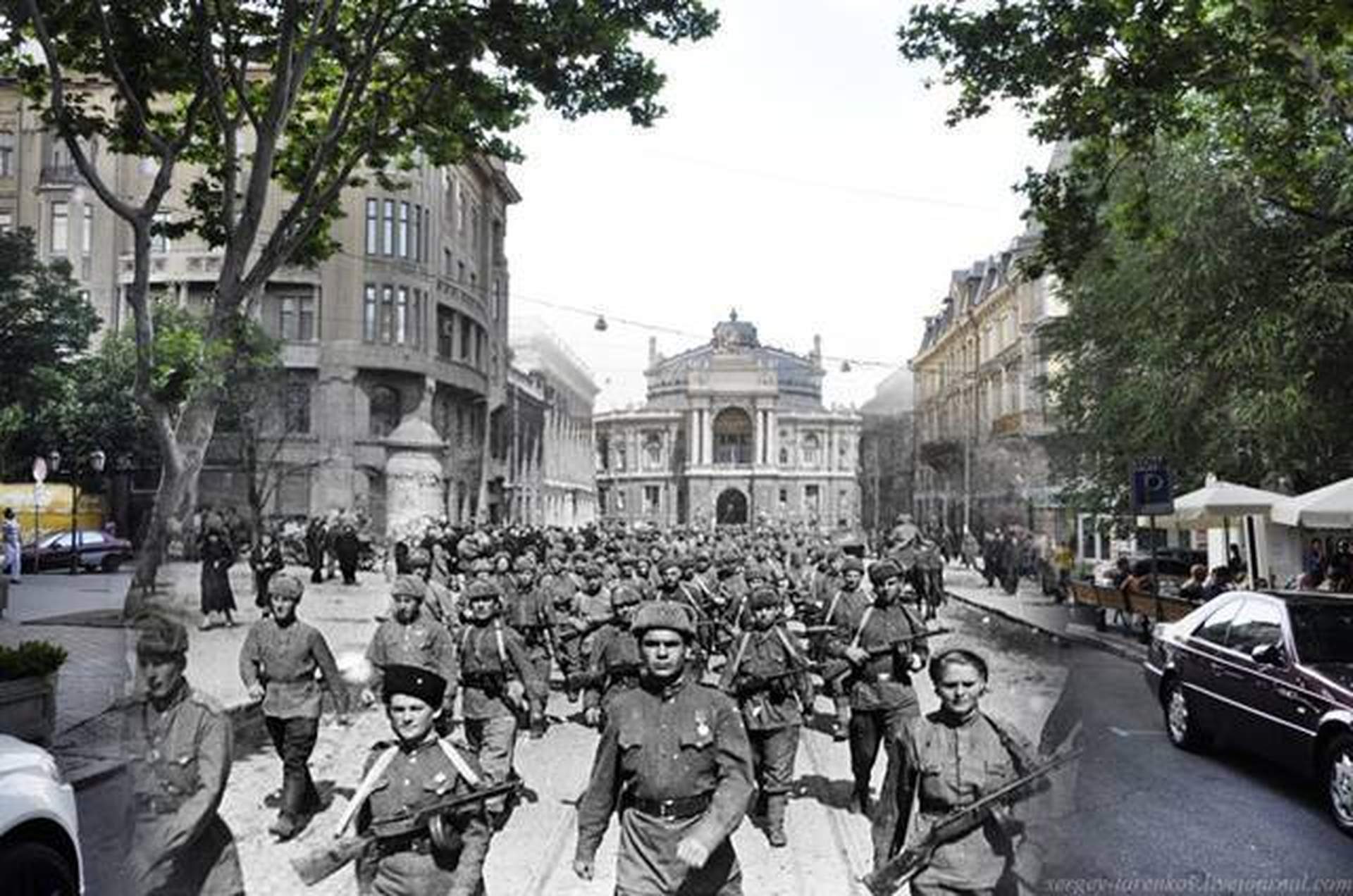 Одесса-1944 и современная Южная Пальмира на фотоколлажах