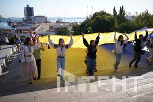 A 34-meter flag of Ukraine unfurled in Odesa to mark Independence Day