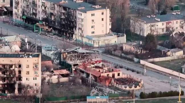 Oleshky in ruins. SCREENSHOT: Video from the 34th Separate Marine Brigade